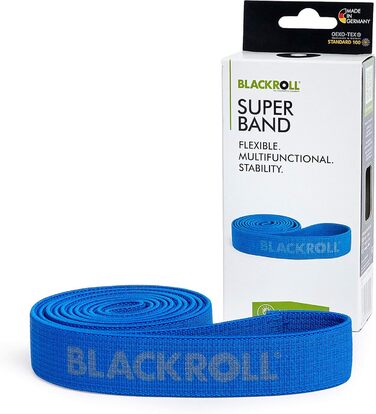 BLACKROLL® SUPER Band 104 см, еластична фітнес-стрічка для тренування м'язів, текстильний гумовий еспандер, синя (сильний опір), німецька якість
