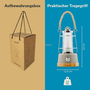 LED кемпінгова лампа Skandika Kiruna beige: ретро дизайн, power bank, регулювання яскравості, USB, сталеве підсвісник, 200 годин роботи