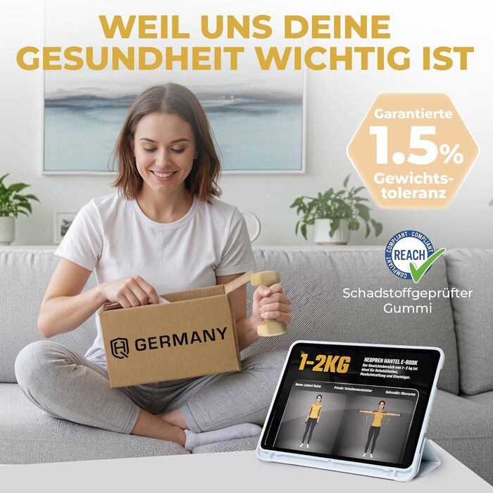 Набір гантелей HQ Germany® 2x2 кг, пастельні кольори, для фітнесу та Pilates, Home Gym, гантелі для жінок
