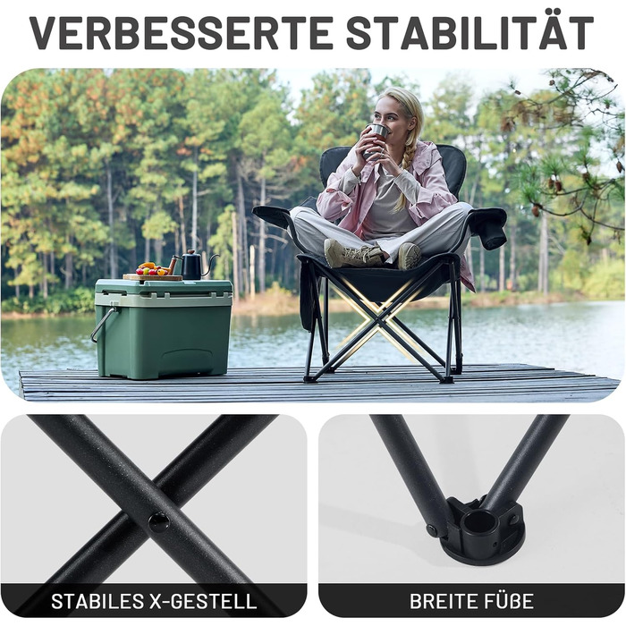 Складний крісло-шезлонг для кемпінгу Timber Ridge - 180 кг, 3 положення, широке сидіння 62 см, з підстаканником