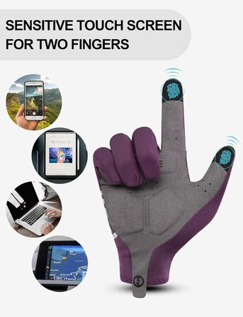 Велосипедні рукавички Inbike зимові MTB, 2 пальці, сенсорний екран, теплі, вітронепроникні, дихаючі, антиковзаючі, для катання на велосипеді, лижах, сноуборді, відпочинку IHC701 (фіолетовий, M)