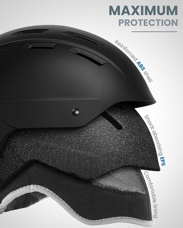 Шолом для сноубордингу та лижного спорту OutdoorMaster з маскою, захисний EPS-піна, 14 вентиляційних отворів, чорний, розмір M