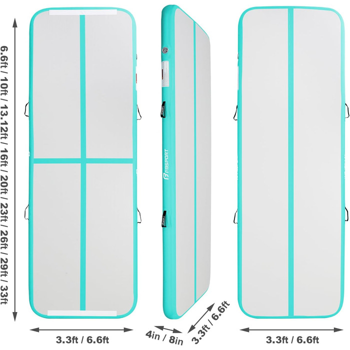 FBSPORT Airtrack Matte - килимок для гімнастики та йоги, 200x100x10 см, світло-зелений