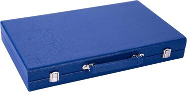 Набір для гри в кістки Енгельхарт Люкс 38 см - преміум якість, шкірозамінник, спеціальне покриття з фільцу, перламутрові кубики та фішки + 2 стаканчики - професійний та для дому, блакитний