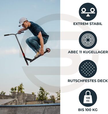 Трюковий самокат Sportisfaction для дітей і дорослих, алюмінієва дека, ABEC11, до 100 кг, синій/жовтий/червоний
