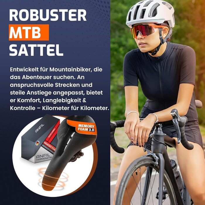 ANFIL® Велосипедне сідло - Максимальний комфорт - Ергономічне сідло з Memory Foam 3.0 для жінок та чоловіків - Зручне та м'яке - з оптимізованим розподілом тиску для тривалих поїздок