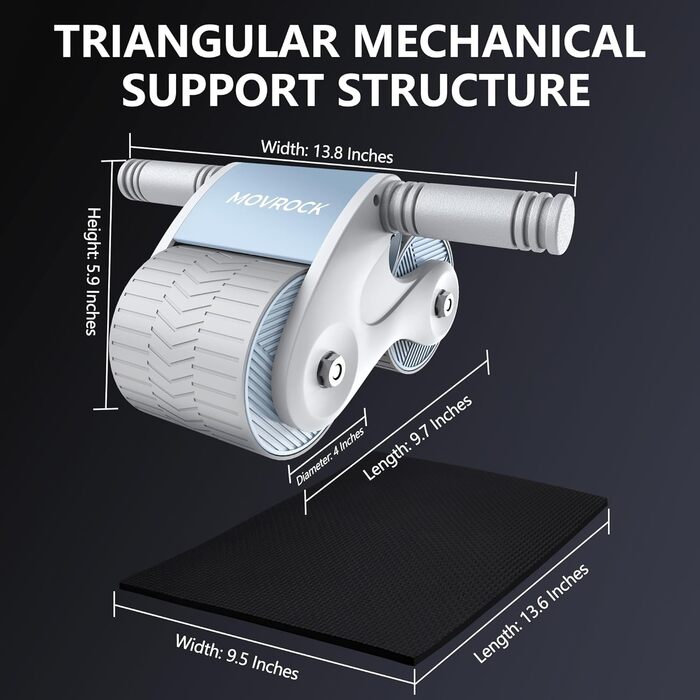 Ролик для пресу з автоматичним відкатом для дому, стабільний тренажер для пресу, з наколінниками, для тренування пресу та сили, світло-блакитний
