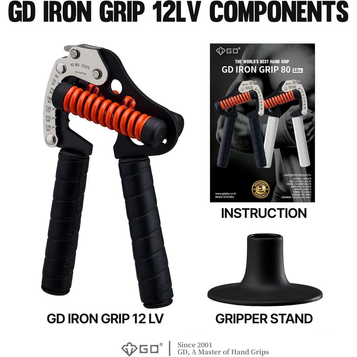 Handtrainer GD Iron Grip 12LV: Регульований тренажер для рук та зап'ястя (силиконовий хват 26-82 кг)