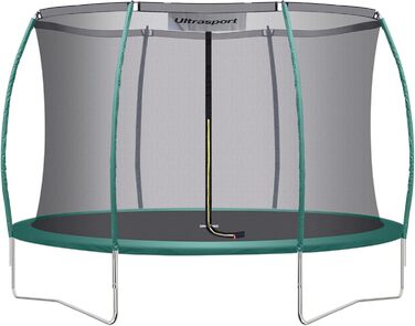 Трамплін Ultrasport Deluxe: Ø 244/305/366/430 см, сертифікований TÜV Rheinland, повний комплект, круглий для саду, з м'якими стійками, сіткою безпеки та захисним бордюром