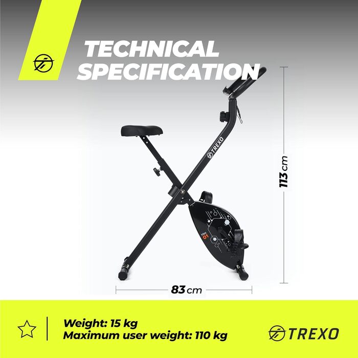 TREXO Hex: Складне тренажерне колесо для дому з комп'ютером, чорне (EB-H01)