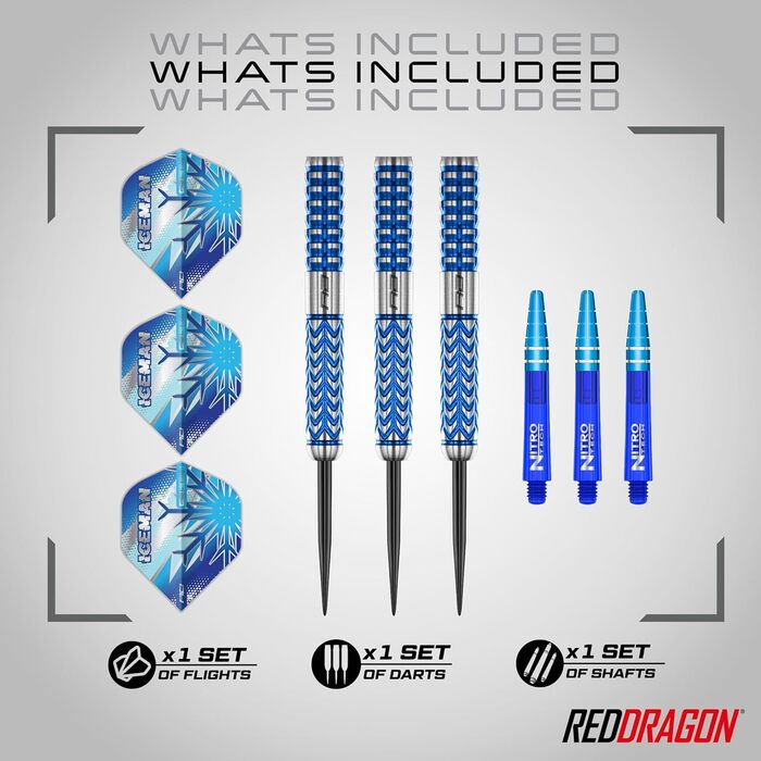Професійні дартси Red Dragon Gerwyn Price Iceman Glacier 90% вольфрам, набір з крилами та стрижнями, 18/22/24/26 г