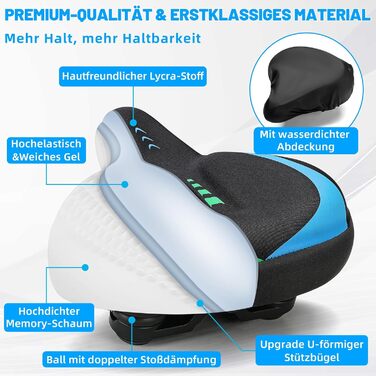 Велосипедне сідло CDYWD для чоловіків та жінок, широке, м'яке, гелеве, ергономічне, універсальне, синьо-зелене