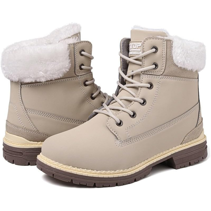 Зимові черевики жіночі утеплені, водонепроникні, для снігу, теплі, короткі, туристичні, підошва не слизька (Бежевий, 40 EU)
