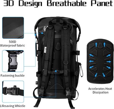 Водонепроникний рюкзак 25L для жінок та чоловіків: Dry-Bag з рол-закриттям та плавучістю для каякінгу, рафтингу (Чорний)