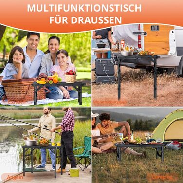 Складаний туристичний стіл FUNYKICH 87x40 см з регулюванням висоти (26/48/70 см) – алюмінієвий гриль-стіл для пікніків, кемпінгу, балкону