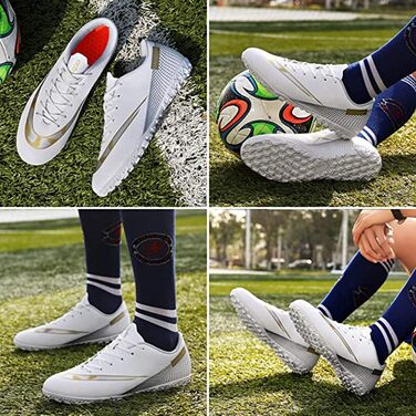 Дитячі футбольні бутси для хлопчиків та дівчаток, Indoor/Outdoor, Anti-Slip, з амортизацією (36 EU, Білий)