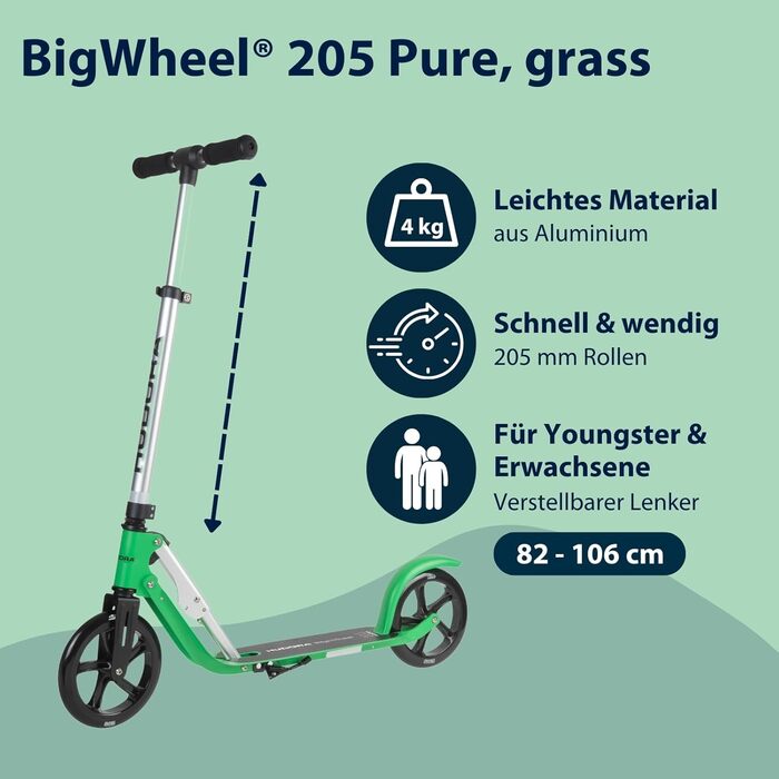 Самокат HUDORA BigWheel Pure алюмінієвий, складаний, до 100 кг, з підніжкою, для дорослих і підлітків