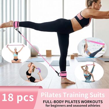 Набір для пілатесу 13 шт: кільце, фітнес-м'яч, еластичні стрічки, масажне кільце, для дому та фітнесу, рожевий