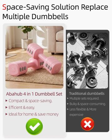 Набір гантелей Abahub 4-в-1, регульовані штанги для дому, фітнесу та силових тренувань. Ідеально для жінок та початківців, рожеві гантелі 1-2.5 кг (2 шт.)
