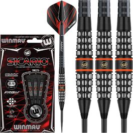 Дротики WINMAU Sicario 25 г, професійні, вольфрамові, з металевим вістрям, набір з оперенням і хвостовиками