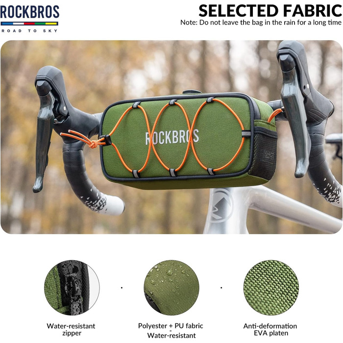 ROCKBROS водонепроникна велосипедна сумка на кермо, відбивна, для MTB, шосейних і міських велосипедів, зелена
