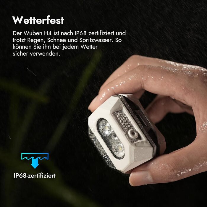 WUBEN H4 - LED налобний ліхтар, 800 люмен, IP68, 10 режимів, червоне світло, для кемпінгу, риболовлі та піших прогулянок, чорний