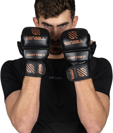 Рукавички для MMA Sanabul Essential 7oz Чорно-срібні (L-XL) - для спарингу та тренувань