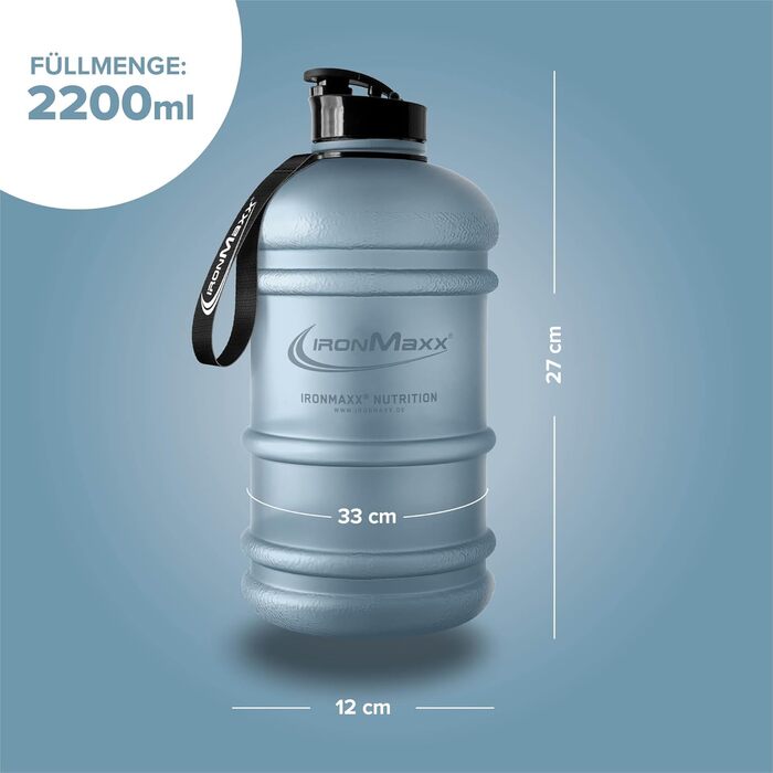 Водна пляшка IronMaxx 2200 мл, без BPA та DEHP, з мірною шкалою, вибір кольорів (Frosted Kyanite Blue)