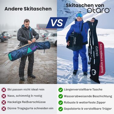 Чохол для лиж Otaro Skitasche: набір для 1 або 2 пар лиж, регульований, водонепроникний, чорний