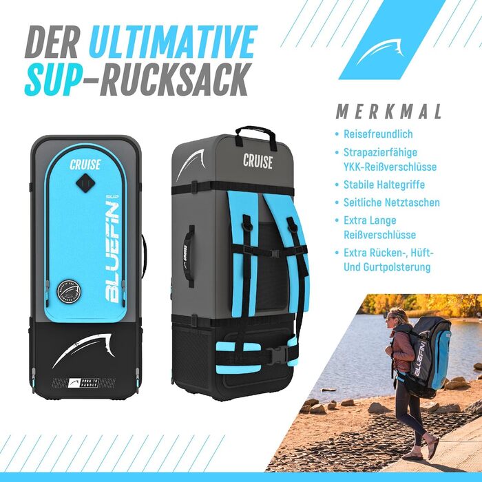 Набір для SUP Bluefin Cruise Premium: надувне весло для дорослих, з рюкзаком, веслом з фібергласу та насосом. 5 років гарантії. Колір: блакитний, довжина: 15'