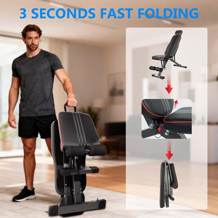 Складана лава для тренувань Hantelbank, 300 кг, регульована, багатофункціональна, для всього тіла