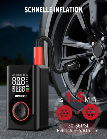 Електричний компресор GREPRO для авто, мото, велосипеда та м'ячів, 150 PSI, акумулятор 5000mAh, LED-ліхтар, цифровий манометр