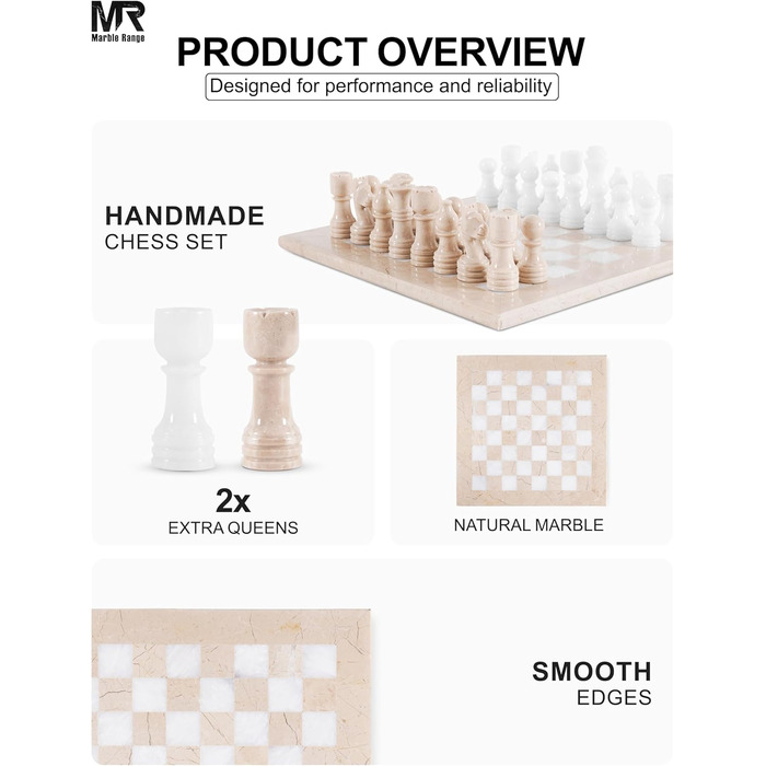 Шаховий набір з мармуру для дорослих, ручної роботи, 32 фігури, 2 додаткові королеви, коробка для зберігання, розкішна подорожна гра, елегантний подарунок для дому (Кораловий & Темно-коричневий) (Верона & Білий)