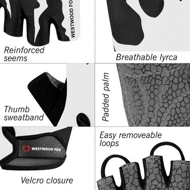Велосипедні рукавички Westwood Fox, півпальчикові, унісекс, з підкладками на ручках, неслизькі, для MTB та шосе, літні, розмір L, білі