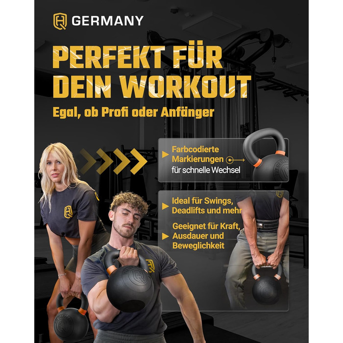 Кетлбел HQ Germany® з порошковим покриттям [2-32кг/Набори] - Набір чавунних кетлбелів преміум-якості з точністю ±2% - Кульова гиря, набір гир, кетл-бел, високоякісні кетлбели з порошковим покриттям (30кг)