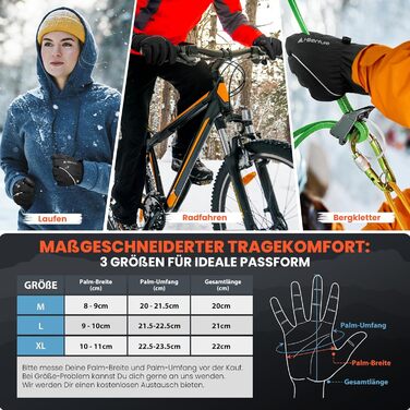 Зимові рукавички HIKENTURE Водонепроникні, велосипедні рукавички для чоловіків та жінок з Polarflausch, теплі та вітронепроникні рукавички з підтримкою сенсорного екрану, антиковзкі рукавички для катання на лижах, бігу та активного відпочинку на відкритом