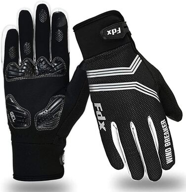 Зимові велорукавички FDX з повним пальцем, дихаючі, водовідштовхувальні, вітронепроникні, з гелевою підкладкою, сумісні з сенсорними екранами, неслизькі, теплі – ідеальні для MTB, шосе, їзди на велосипеді та бігу. Чорний/Білий S