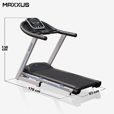Бігова доріжка MAXXUS 7.3, 18 км/год, електричний нахил, 3 к.с. мотор, 2,21 кВт, складана, 1400x500 мм, до 130 кг, амортизація