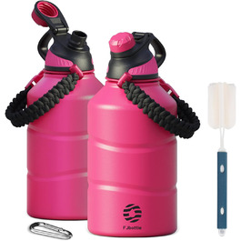 Термос Fjbottle 1900 мл з нержавіючої сталі, магнітна кришка, BPA Free, подвійна стінка, для газованої води, спортивна пляшка для води, університет, спортзал, кемпінг, аутдор, колір магента