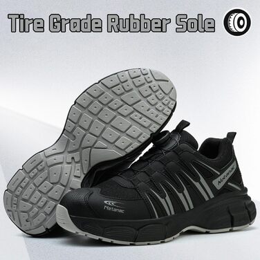 Чоловічі та жіночі робочі черевики з металевим носком, зручні та дихаючі, широка колодка, гумова підошва, сірі, 42 EU