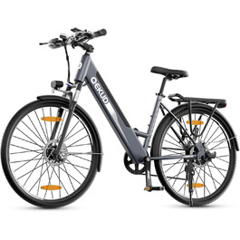 Електровелосипед Qekud 26 дюймів, міський трекінговий e-bike з акумулятором 36V 12,5Ah, запас ходу до 100 км, мотор 250W, EU, APP, сірий