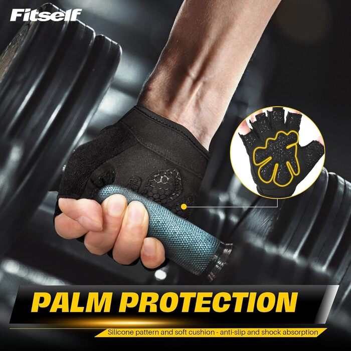 Фітнес рукавички для жінок та чоловіків: дихаючі рукавички для важкої атлетики, тренувань, спортзалу, бодібілдингу, силових тренувань, велоспорту. Чорний, розмір M