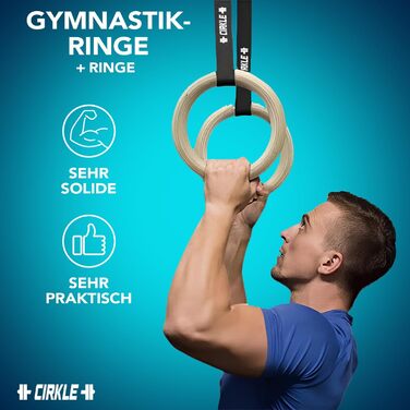Гімнастичні кільця CIRKLE з дерева, 23 см, з регульованими ременями для фітнесу, спорту, бодібілдингу, аеробіки, легке кріплення, максимальна безпека