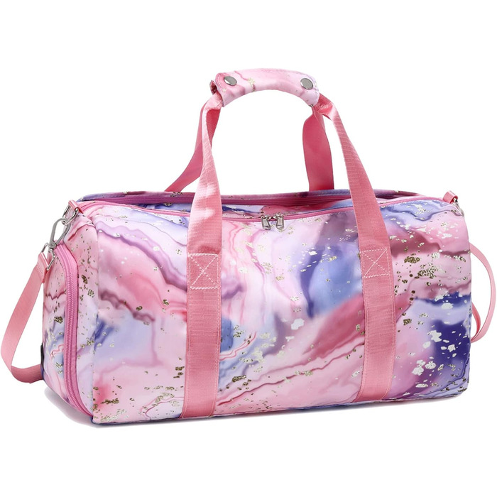 Спортивна сумка для підлітків з відділеннями для взуття та мокрого одягу, рожевий мармур (07)