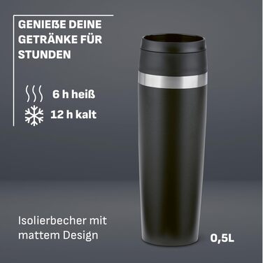 Термокухоль Emsa Classic N2023850 з кришкою 360°, 0.5 л, нержавіюча сталь, Petrol Blau