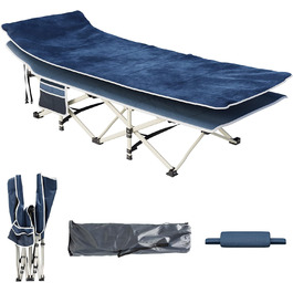 Складне туристичне ліжко YITAHOME для дорослих з матрацом, чорне (синій + подушка)