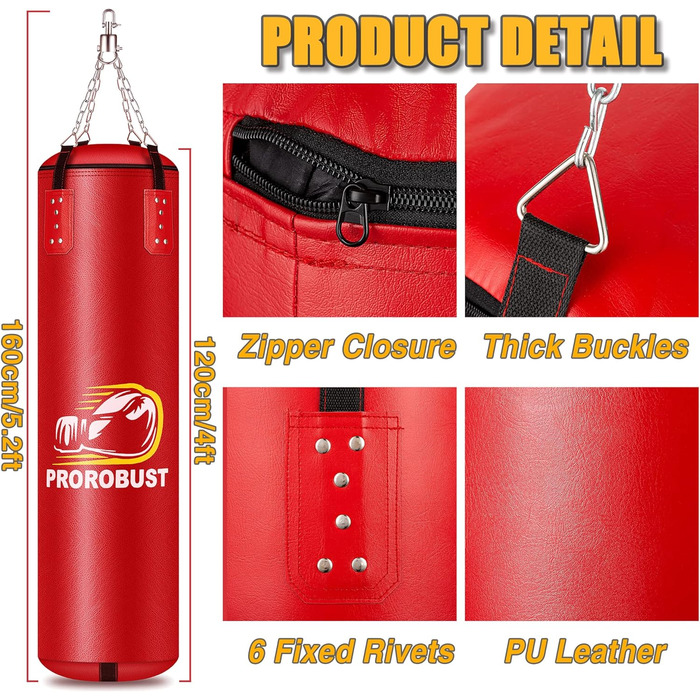 Набір для боксу Prorobust: мішок 120 см PU, рукавички 12oz, для MMA, кікбоксингу, домашніх тренувань (порожній)