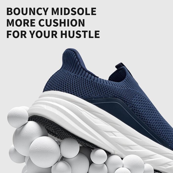 Чоловічі кросівки Sosenfer Slip-On без шнурівків, спортивні, для бігу, фітнесу, прогулянок, 1646, темно-синій, 46 EU