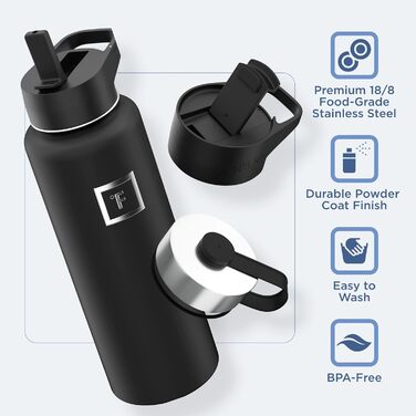 Термос IRON FLASK 1.9 л, вакуумна пляшка з нержавіючої сталі, 3 кришки (соломинка), графітова