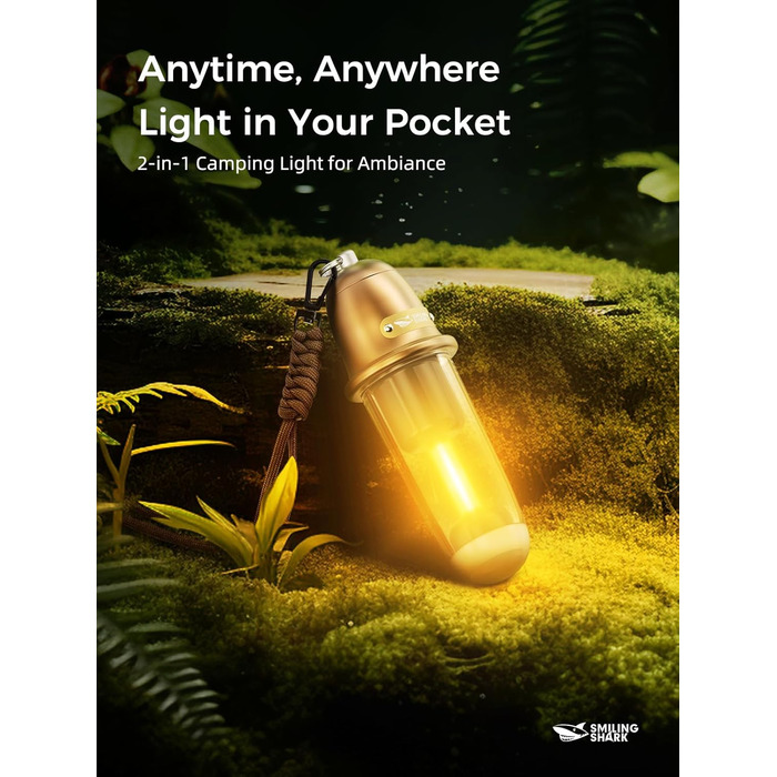 Ліхтар кемпінговий акумуляторний акумуляторний LED Shark з USB, IPX4, 5 кольорів, портативний, для відпочинку, походів, риболовлі, з брелоком